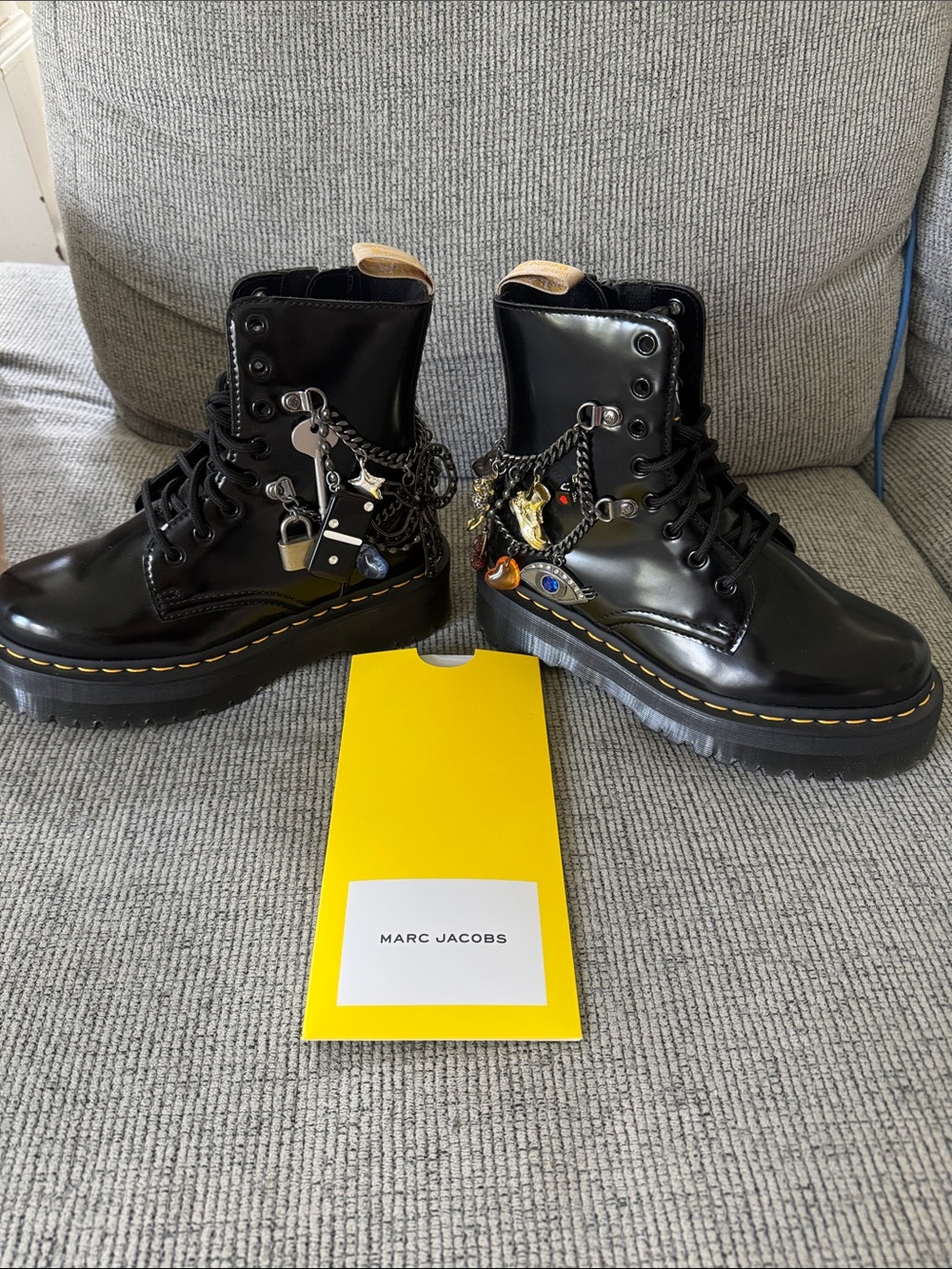 Marc Jacobs X Dr. Martens Black Leather Lace-Up Charm Combat Boots - Picture 11 of 16